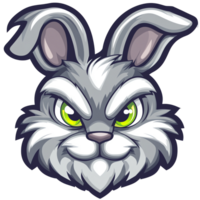 A mean looking cartoon rabbit on a transparent background for digital design png