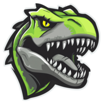 Green dinosaur head logo with sharp teeth and transparent background for versatile designs png