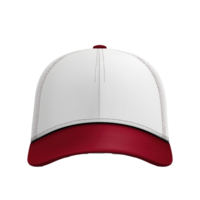 White and red baseball cap with curved brim on transparency background. cap features simple, classic design png