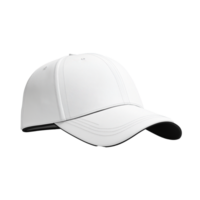 White baseball cap with curved brim and structured design on plain background png