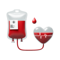 A blood bag connected to a heart shape with a lifeline, symbolizing donation and vitality isolated background png