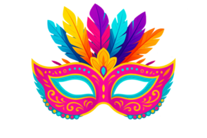 Carnival Mask with Colorful Feathers Isolated on Transparent Background for Party and Festival Designs png