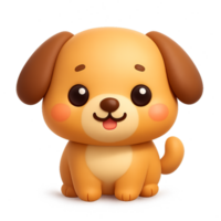 Cute 3D Kawaii Dog Character with Joyful Expression and Simple Design png