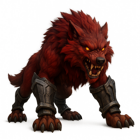 Fierce Armored Red Wolf in an Intricate Design with Dynamic Features png