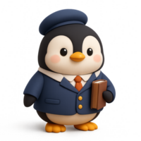 Cute Penguin Character in Academic Attire with Book png