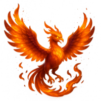 Mystical Phoenix Rising from Flames in Vibrant Colors png