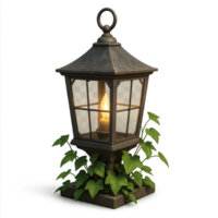 Simple Garden Lantern with Ivy Cladding and Emitting Soft Light png