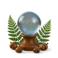 Crystal Orb Display with Ferns and Acorns on a Dark Background png