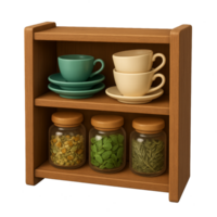 3D Simple Cupboard with Teacups and Jars on Display png