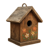 Artistic Reclaimed Birdhouse with Floral Design and Simple Structure png