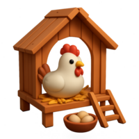 Simple 3D Chicken Coop with Animated Hen and Eggs in Nest png