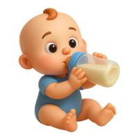 3D Render of Infant Enjoying Milk from Bottle in Simple Setting png