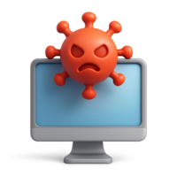 3D Virus Icon on Computer Screen in Simple Composition Design png