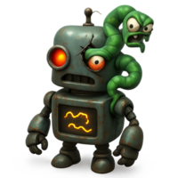 Infected 3D Robot Character with Angry Worm Animation Elements png