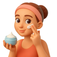 3D Rendering of Woman Applying Skincare Product with Simple Technique png