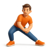 3D Character Stretching Pose in Bright Colors for Creative Projects png