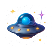 Simple 3D UFO in Space with Stars, Planet, and Cosmic Elements png