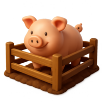 Cute 3D Pig in a Simple Pen Surrounded by Soft Ground png