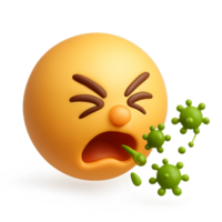 3D Cartoon Face Sneezing with Germs and Simple Expression png