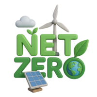 3D Design of Net Zero Concept with Solar Panel and Wind Turbine png