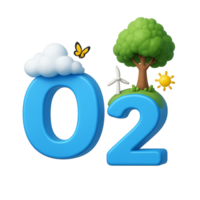Bright 3D O2 Design with Nature Elements for Eco-Friendly Concepts png