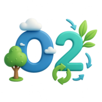 Creative 3D O2 Design with Trees and Clouds for Eco-Friendly Themes png