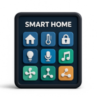 3D Smart Home Interface with Simple Navigation Icons and Controls png