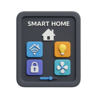 3D Smart Home Interface Design with Colorful Elements and Icons png