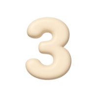 Simple 3D Front View of Number Three in Light Beige Color png