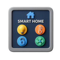 Interactive Smart Home Interface with Colorful Icons and Features png