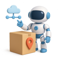 3D Robot with Box and Cloud for Logistic and Design Concept png