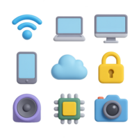 3D Tech Icons Collection Featuring Simple Designs for Modern Use png