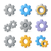 Simple 3D Gear Icon Set with Colorful Variations for Design Use png