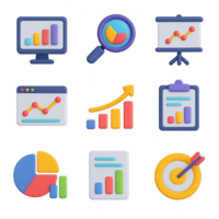 3D Data Icons Set for Simple Composition and Visual Representation png