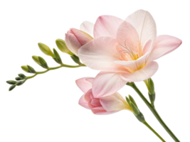 Beautiful freesia flower in soft pink hues showcases delicate petals and vibrant green buds, creating serene and elegant display png