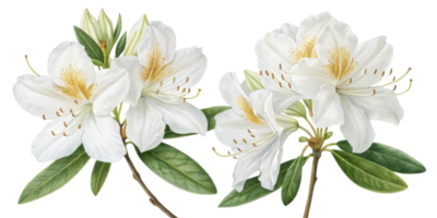 Beautiful rhododendron flowers bloom gracefully, showcasing their delicate petals and vibrant green leaves, creating serene atmosphere png
