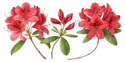 Rhododendron flowers bloom vibrantly showcasing their stunning red petals and lush green leaves creating beautiful natural display png