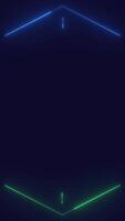Animation of vertical background of neon lines up and down arrow direction, glowing blue and green colors. Seamless loop video
