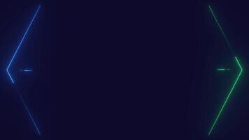 Background animation of neon lines arrow direction left and right, glowing blue and green colors. Seamless loop video