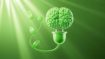 The green socket charges the brain, The concepts of inspiration innovation and brain purification, 3d rendering. video