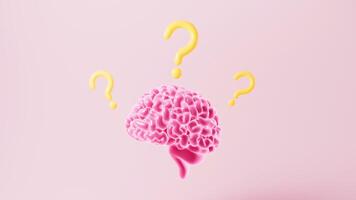Human brain and marks, questions and creative inspiration concepts, 3d rendering. video