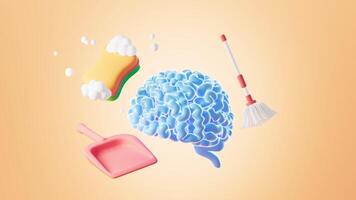 Human brain is being cleansed, washing brain, cleaning brain, The brain is manipulated and controls concepts, 3d rendering. video