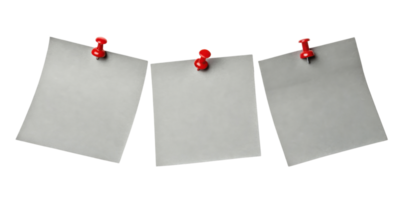 Three blank sticky notes pinned to surface create clean and organized look perfect for reminders and messages png