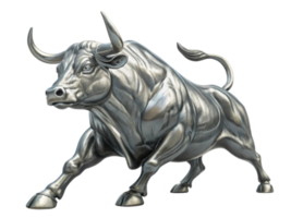Powerful silver bull symbolizes strength and resilience in market, representing growth and prosperity in financial contexts png