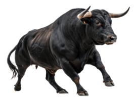 Powerful bull stands proudly in dynamic pose, symbolizing strength and vitality in vibrant market setting png