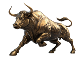 Stunning golden bull symbolizes strength and prosperity in vibrant market, representing bullish trends in finance and investment png