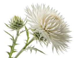Stunning thistle flower showcases its unique beauty with delicate white petals and vibrant green bud, creating captivating natural display png