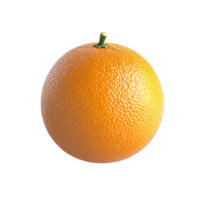 A single round orange with a green stem is displayed on a transparent background png