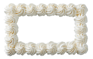 Decorative whipped cream frame designed for cakes and desserts with an intricate pattern and a bright white color. png