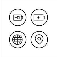 four icons of a battery, globe, and map vector